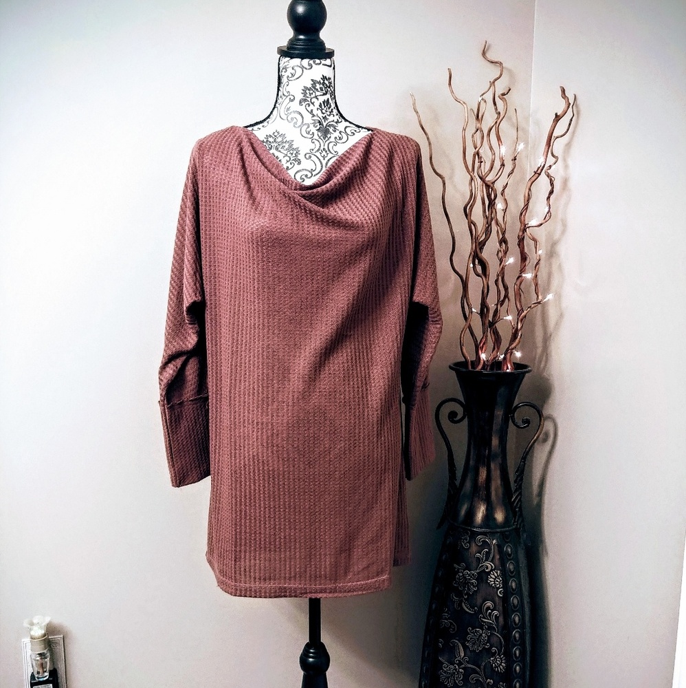 Long Sleeve Mauve waffle knit top